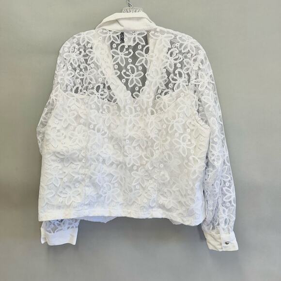 Vintage 90s Banjo poplin and lace western zip up shirt size 1X - Picture 3 of 15